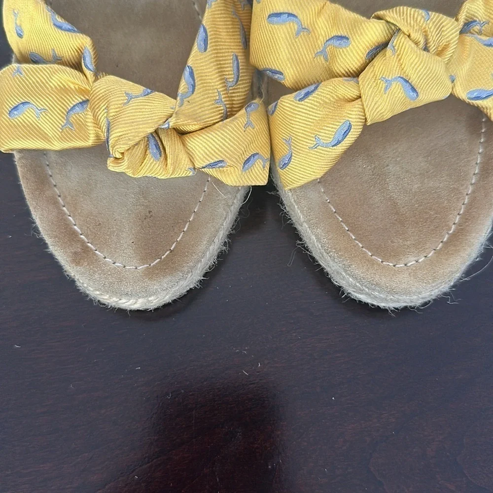 J. Crew Womens Marianne Espadrilles Tie Wedges Yellow Light Blue Spa Whales Sz 8